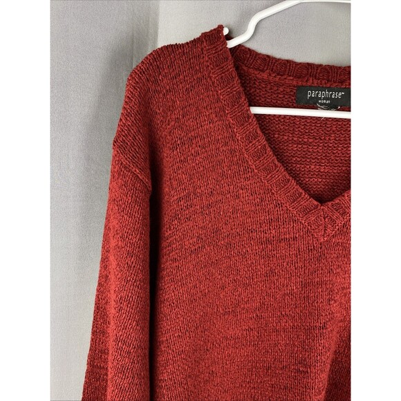 Paraphrase Women's Plus Sz 3X (52" Bust) Red Long Sleeve V-Neck Knit Sweater - Picture 2 of 8